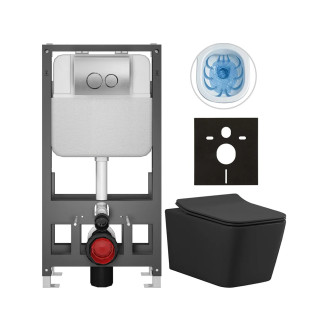 CERANO - Kompletní WC set Basic/Forte - černá matná - WC tlačítko Dualo/Stříbrná - volně stojící - předstěnová instalace - 51x36 cm