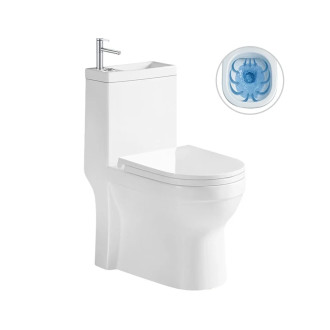 CERANO - WC set kombi s umývátkem Hygisink, Rimless + UF sedátko - spodní/zadní odpad - bílá lesklá + baterie Bina nízká - chrom -  71,5x36 cm