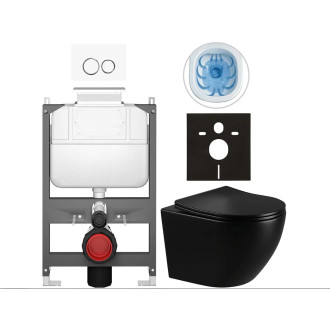 CERANO - Kompletní WC set Basic/Cesso - černá lesklá - WC tlačítko Dualo/Bílá - ovládání shora - předstěnová instalace - 49x36 cm