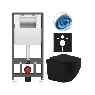 CERANO - Kompletní WC set Basic/Cesso - černá matná - WC tlačítko Modulo/Stříbrná - závěsné - předstěnová instalace - 49x36 cm