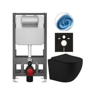 CERANO - Kompletní WC set Basic/Cesso - černá matná - WC tlačítko Modulo/Stříbrná - volně stojící - předstěnová instalace - 49x36 cm
