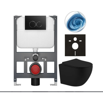 CERANO - Kompletní WC set Basic/Cesso - černá matná - WC tlačítko Dualo/Černá - závěsné - nízký modul - předstěnová instalace - 49x36 cm