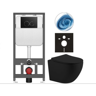 CERANO - Kompletní WC set Basic/Cesso - černá matná - WC tlačítko Dualo/Černá - závěsné - předstěnová instalace - 49x36 cm