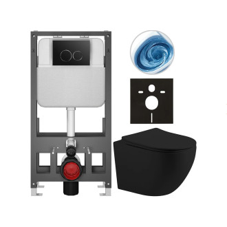 CERANO - Kompletní WC set Basic/Cesso - černá matná - WC tlačítko Dualo/Černá - volně stojící - předstěnová instalace - 49x36 cm