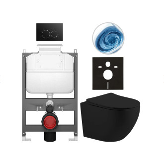 CERANO - Kompletní WC set Basic/Cesso - černá matná - WC tlačítko Dualo/Černá - ovládání shora - předstěnová instalace - 49x36 cm
