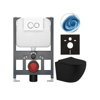CERANO - Kompletní WC set Basic/Cesso - černá matná - WC tlačítko Dualo/Bílá - závěsné - nízký modul - předstěnová instalace - 49x36 cm