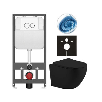 CERANO - Kompletní WC set Basic/Cesso - černá matná - WC tlačítko Dualo/Bílá - závěsné - předstěnová instalace - 49x36 cm