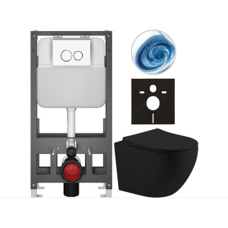 CERANO - Kompletní WC set Basic/Cesso - černá matná - WC tlačítko Dualo/Bílá - volně stojící - předstěnová instalace - 49x36 cm