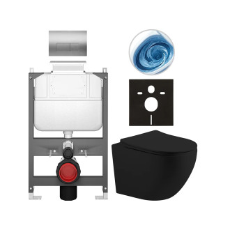 CERANO - Kompletní WC set Basic/Cesso - černá matná - WC tlačítko Modulo/Stříbrná - ovládání shora - předstěnová instalace - 49x36 cm