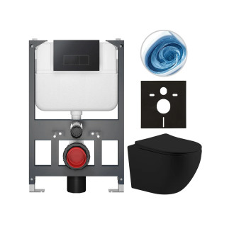 CERANO - Kompletní WC set Basic/Cesso - černá matná - WC tlačítko Modulo/Černá - závěsné - nízký modul - předstěnová instalace - 49x36 cm