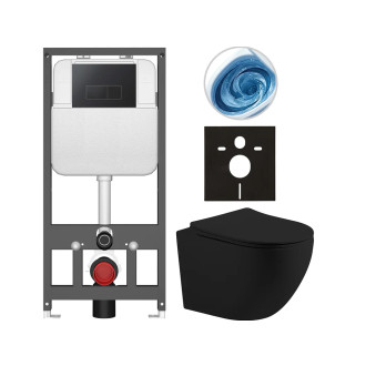 CERANO - Kompletní WC set Basic/Cesso - černá matná - WC tlačítko Modulo/Černá - závěsné - předstěnová instalace - 49x36 cm