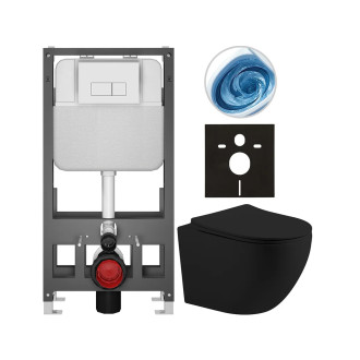 CERANO - Kompletní WC set Basic/Cesso - černá matná - WC tlačítko Modulo/Bílá - volně stojící - předstěnová instalace - 49x36 cm