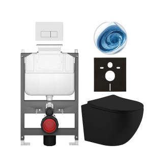 CERANO - Kompletní WC set Basic/Cesso - černá matná - WC tlačítko Modulo/Bílá - ovládání shora - předstěnová instalace - 49x36 cm