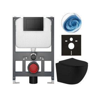 CERANO - Kompletní WC set Basic/Cesso - černá matná - WC tlačítko Maxio/Černá - závěsné - nízký modul - předstěnová instalace - 49x36 cm