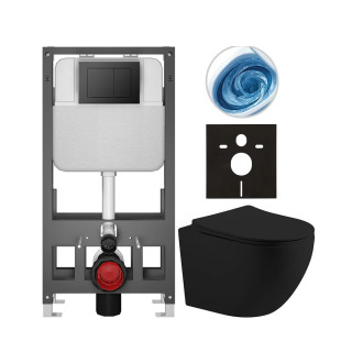 CERANO - Kompletní WC set Basic/Cesso - černá matná - WC tlačítko Maxio/Černá - volně stojící - předstěnová instalace - 49x36 cm