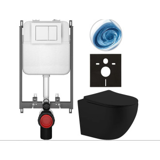 CERANO - Kompletní WC set Basic/Cesso - černá matná - WC tlačítko Maxio/Bílá - pro zazdění - 49x36 cm