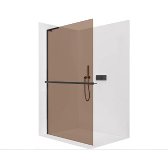CERANO - Sprchová zástěna Walk-in Onyx L-levá vzpěra - 8 mm + polička/držák na ručníky - černá matná, bronzové sklo - 100x200 cm