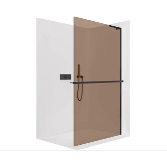 CERANO - Sprchová zástěna Walk-in Onyx L-pravá vzpěra - 8 mm + polička/držák na ručníky - černá matná, bronzové sklo - 150x200 cm