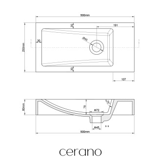 CERANO - Umyvadlo z litého mramoru Sofia - bílá matná - 50x25 cm