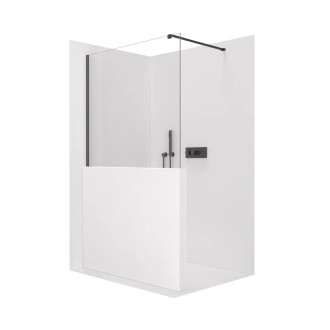 CERANO - Sprchová zástěna Walk-in Onyx Half Cube L/P - 8 mm - hranatá vzpěra - černá matná, transparentní sklo - 110x100 cm
