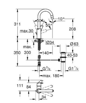 GROHE EUROSMART New 23537002 umyvadlová baterie s výpustí vysoká