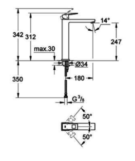GROHE EUROCUBE 23406000 umyvadlová baterie vysoká bez výpusti