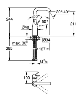 GROHE ESSENCE New L 23541001 umyvadlová bez výpusti, boční páka