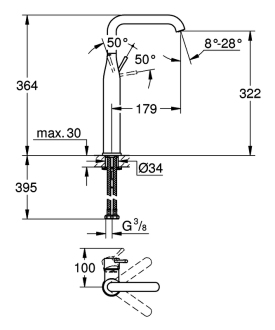GROHE ESSENCE NEW XL 32901001 umyvadlová stojánková baterie vysoká chrom