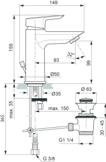 Ideal Standard TESI umyvadlová baterie s výpustí , výška 16 cm A6557AA