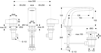 Ideal Standard MELANGE A 4288 AA um.baterie tříotvorová s výpustí