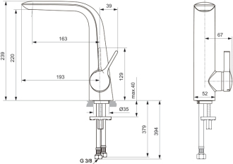 Ideal Standard MELANGE A6042AA um.baterie s vysokým vývodem, bez výpusti