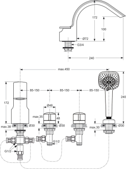 Ideal Standard MELANGE A 4293 AA baterie vanová čtyřotvorová