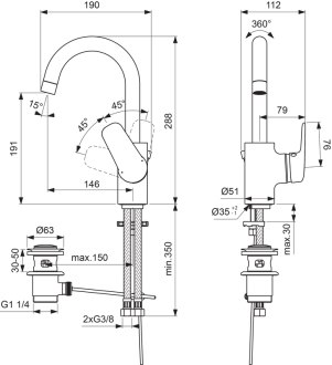 Ideal Standard CERAFLEX B 1716 AA umyvadlová baterie s otočným vývodem