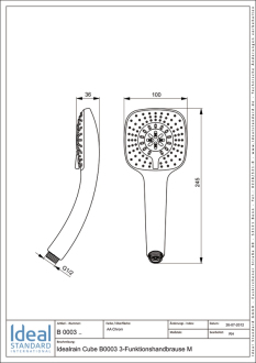 Ideal Standard IDEALRAIN Cube M3 3-funkční ruční sprcha 100mm B0003AA