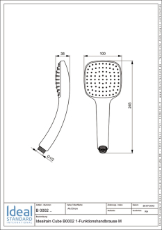 Ideal Standard IDEALRAIN Cube M1 1-funkční ruční sprcha 100mm B0002AA