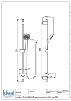 Ideal Standard IDEALRAIN Cube M3 sprchová sada, tyč 900mm B0086AA