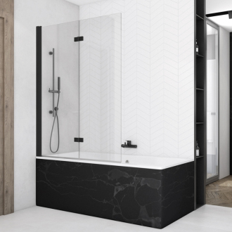 RONAL SOLINO Dvoudílná skládací vanová zástěna černá mat bílé linky SOLB2G1200688