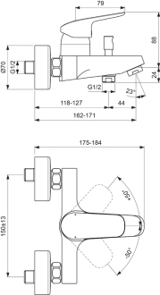 Ideal Standard CERAFLEX B 1721 AA vanová nástěnná baterie bez přísl.