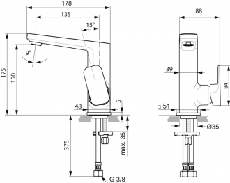 Ideal Standard TONIC II A6333AA baterie umyvadlová bez výpusti -zvýšená