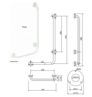 BEMETA HELP: Nástěnné opěrné držadlo pravé 890 mm, bílé 301122044