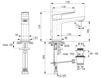 Ideal Standard TONIC II A6326AA umyvadlová baterie s výpustí