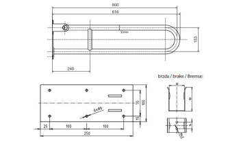 BEMETA HELP: Sklopný úchyt ve tvaru U 600 mm, nerez lesk 301102071
