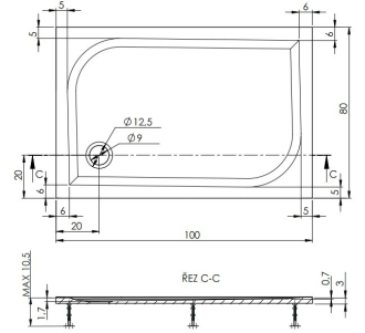 Teiko DRACO Sprchová vanička 100x80x3, litý mramor bílá