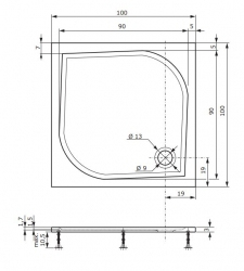 Teiko DRACO Sprchová vanička 100x100x3, litý mramor bílá
