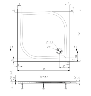 Teiko DRACO Sprchová vanička 90x90x3, litý mramor bílá