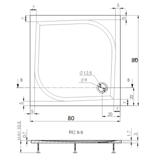 Teiko DRACO Sprchová vanička 80x80x3, litý mramor bílá
