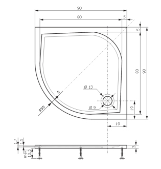 Teiko VIRGO Sprchová vanička 90x90x3, litý mramor bílá