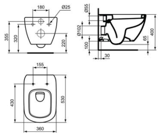 Ideal Standard TESI  T007801 závěsný klozet   36x53x34