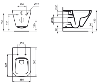 Ideal Standard TONIC II K316301 RIMLESS  klozet závěsný