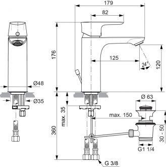 Ideal Standard CONNECT Air A7053AA umyvadlová GRANDE baterie  s výpustí